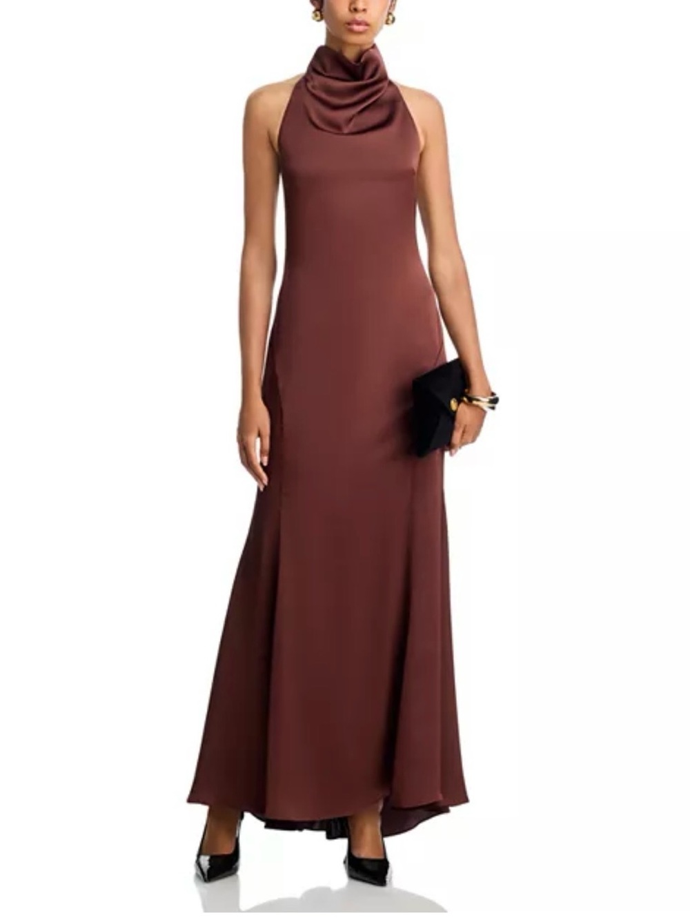 Aqua Brown Cowl Neck Maxi Dress
